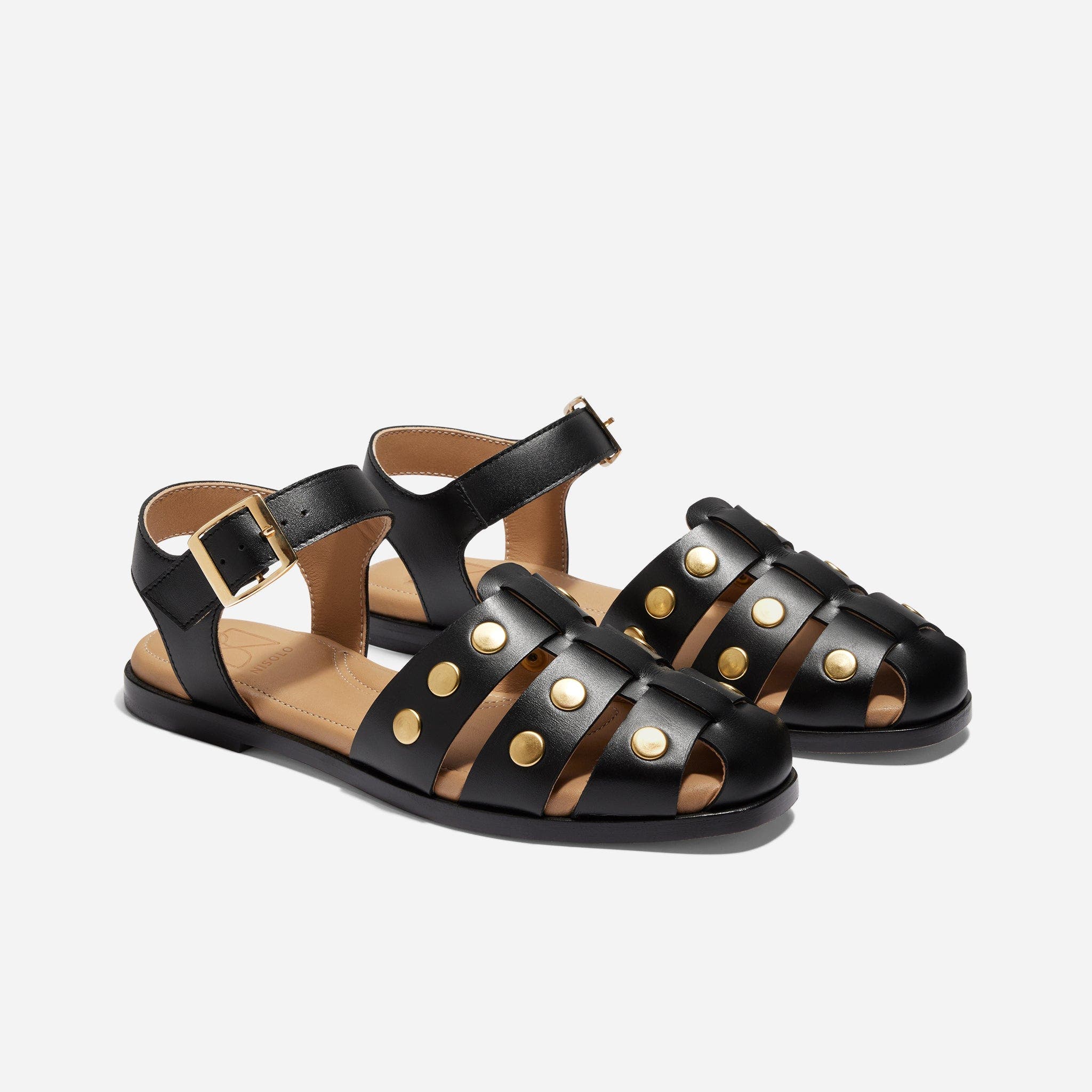Mira Studded Fisherman Sandal, Main, color, Black