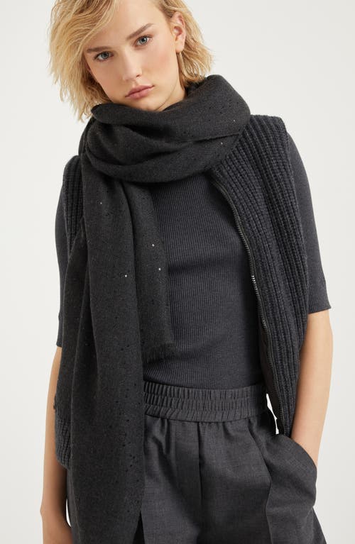 Brunello Cucinelli Cashmere And Silk Diamond Yarn Scarf In Lignite Grey