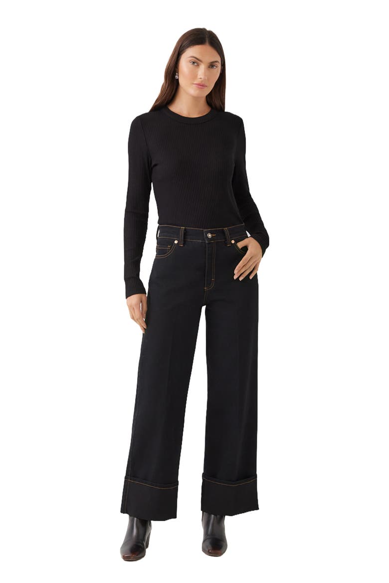 Cuffed Cropped Wide Leg Jeans, Alternate, color, BLACK