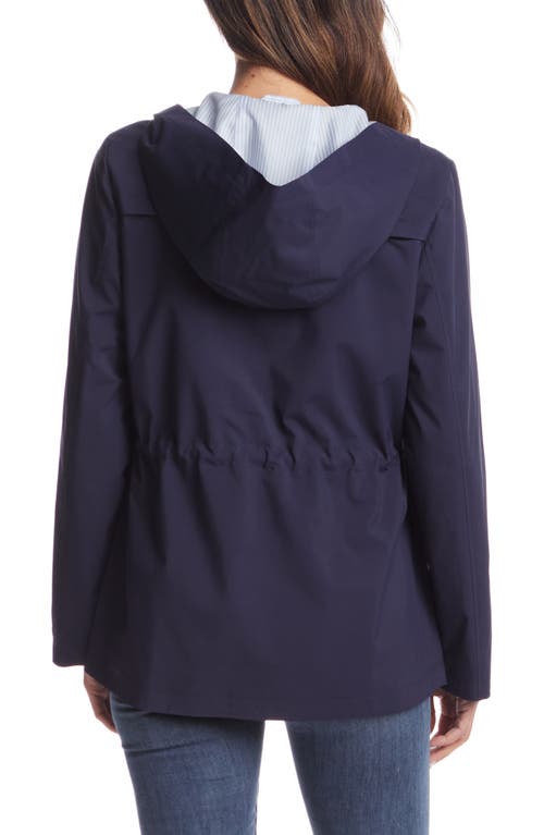 Gallery Water Resistant Hooded Raincoat In Navy