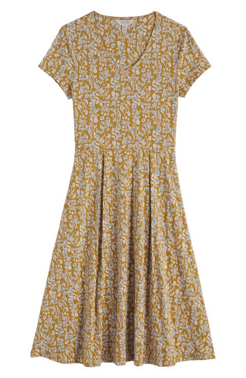 Pier View Print Flare Stretch Organic Cotton Dress