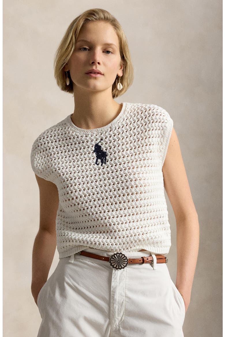 Big Pony Cotton Sweater Vest, Alternate, color, WHITE