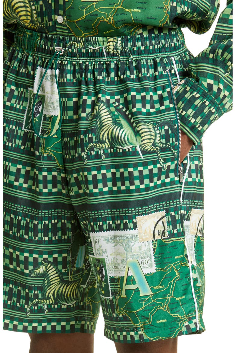 Buki Geo Map Print Recycled Polyester Swim Trunks, Alternate, color, GREEN