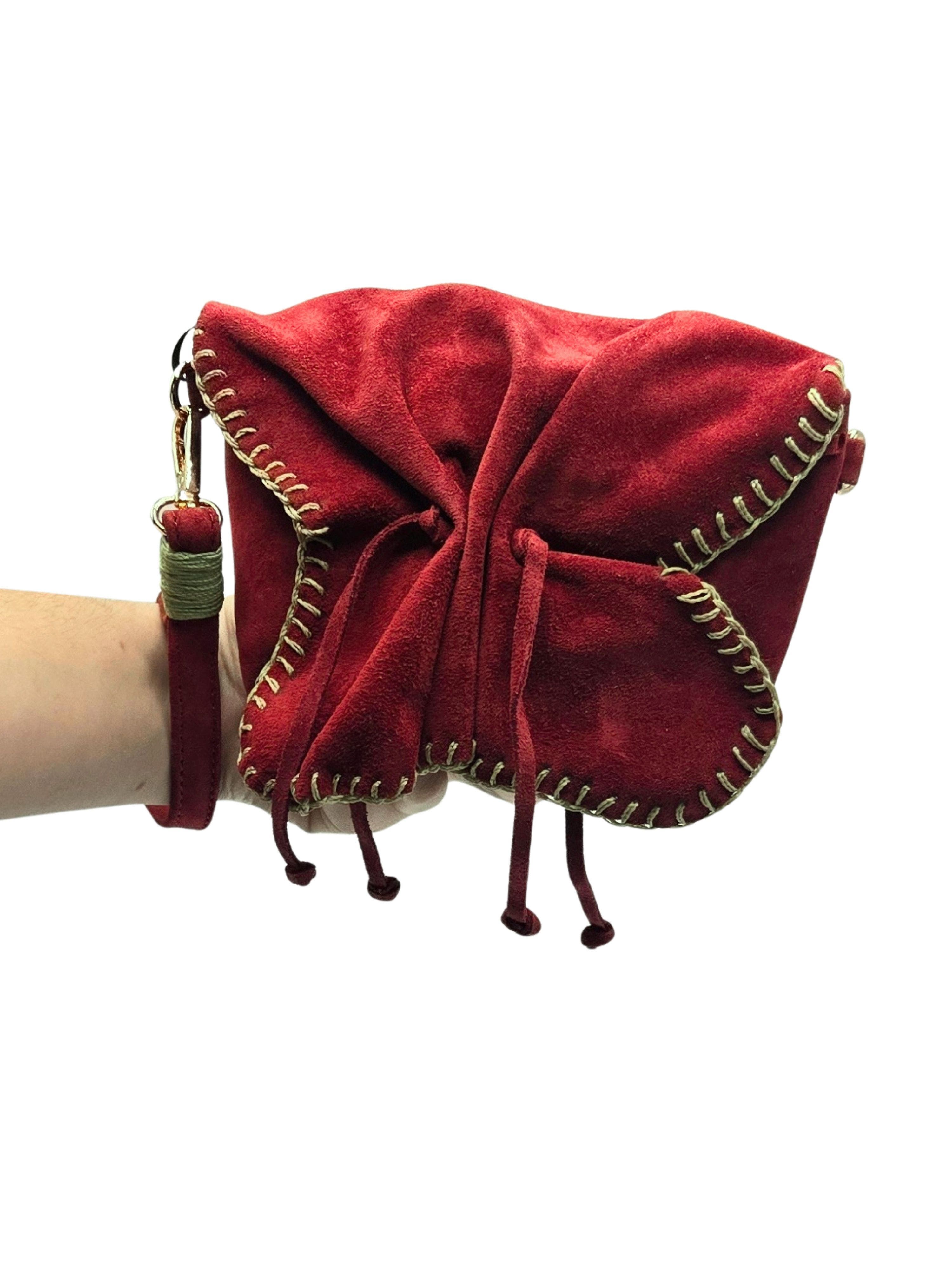Carlos Falchi Mini Butterfly Suede Leather Bag, Alternate, color, Malbec