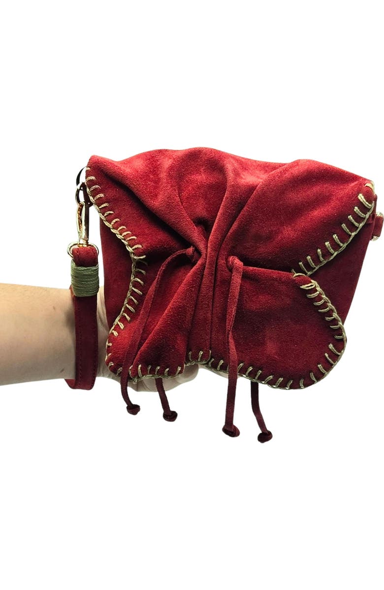 Carlos Falchi Mini Butterfly Suede Leather Bag, Alternate, color, Malbec