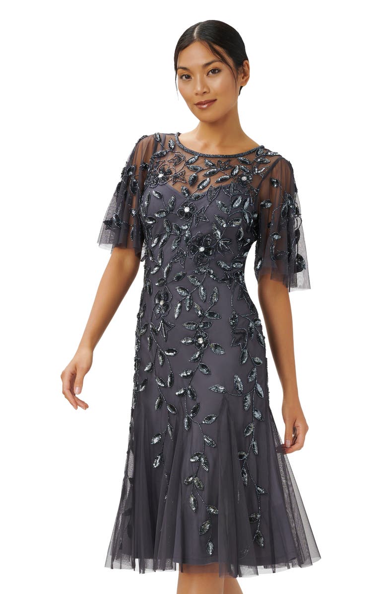 Adrianna Papell Beaded Mesh Cocktail Dress, Alternate, color,