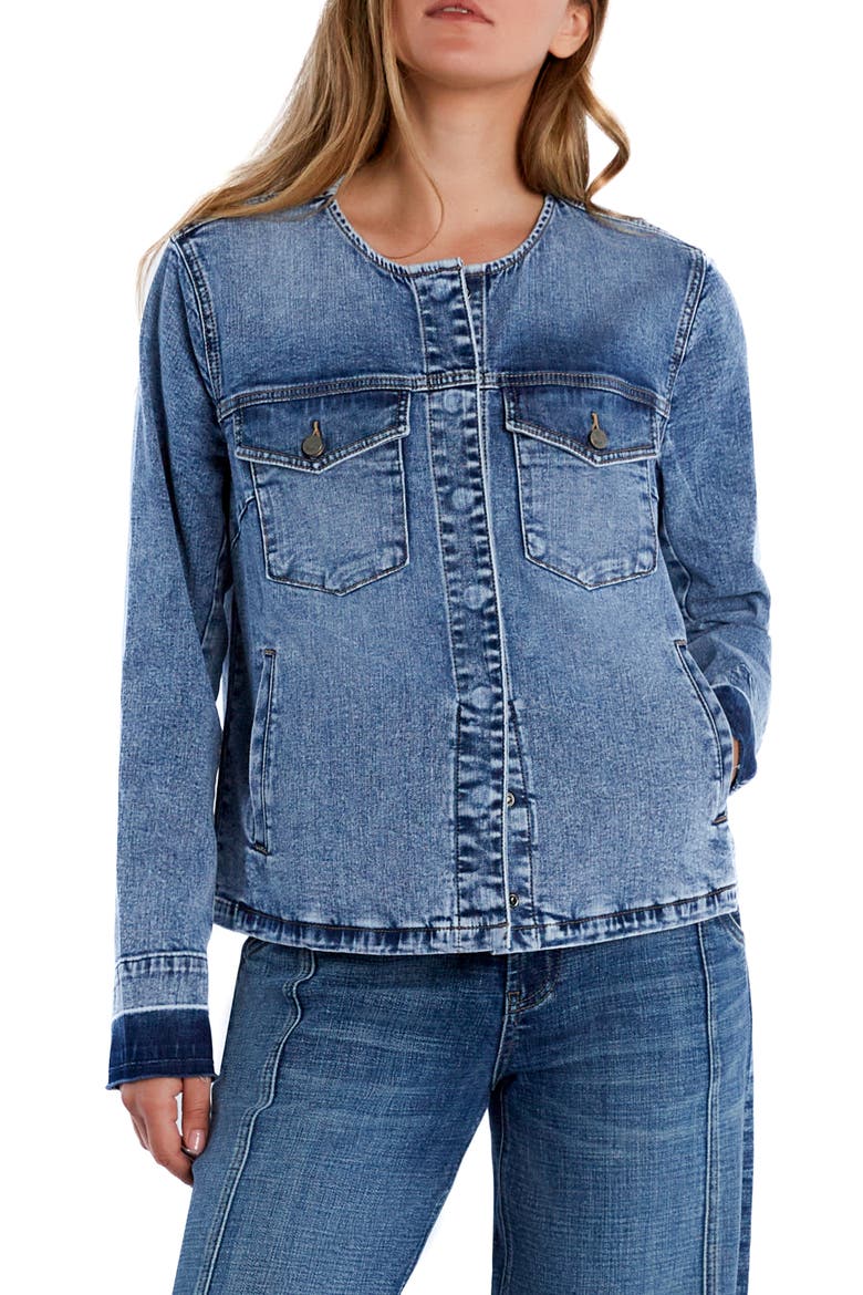 Clara Collarless Denim Jacket, Alternate, color, PREPPY BLUE