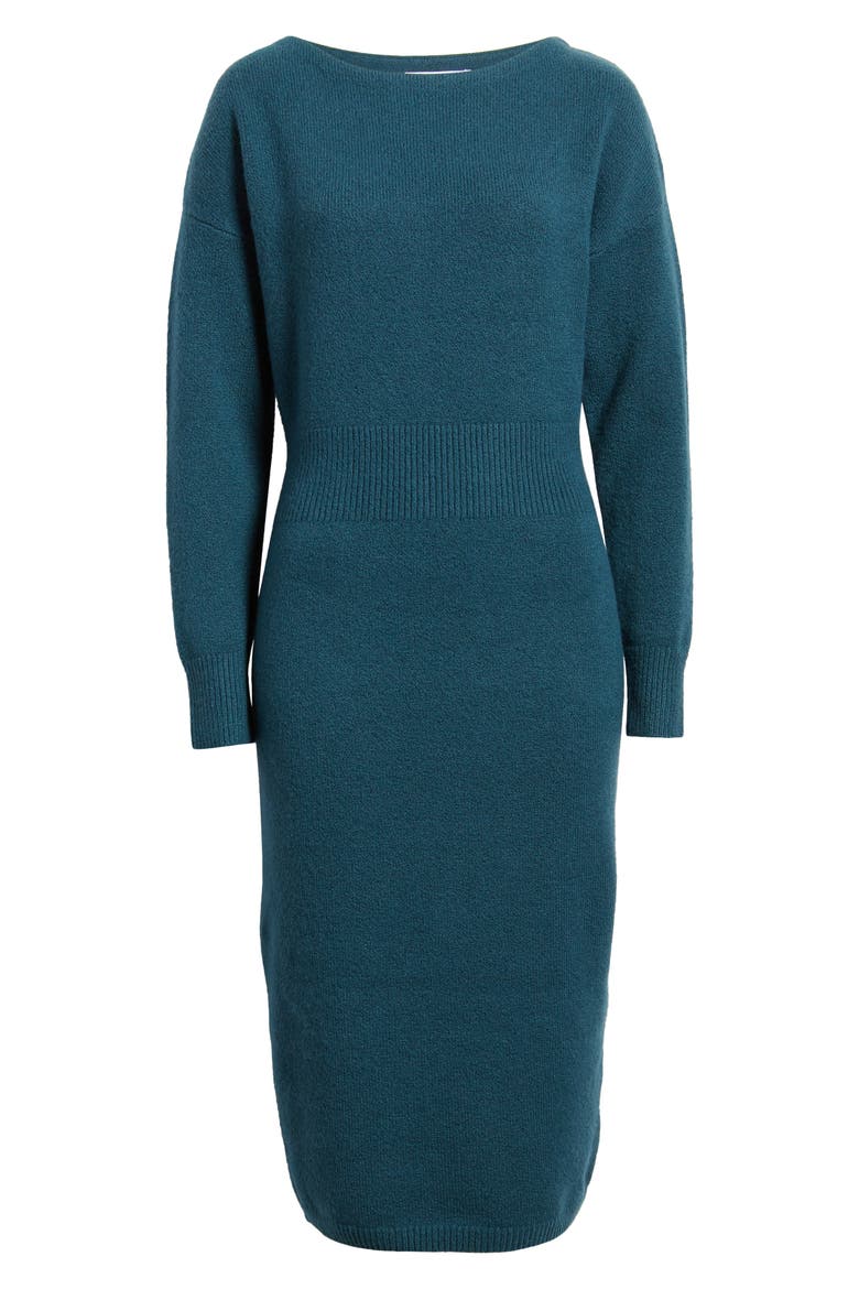 Long Sleeve Midi Sweater Dress, Alternate, color, TEAL ABYSS