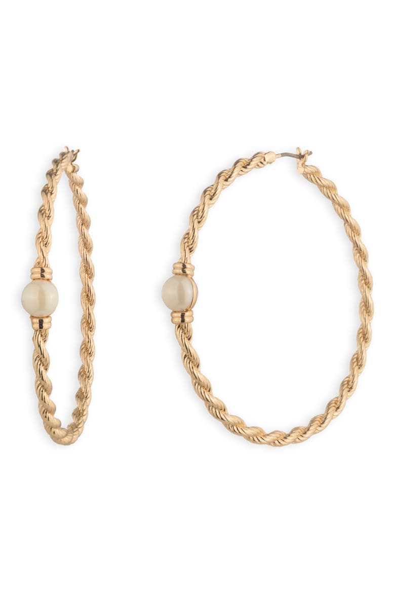 Rope Imitation Pearl Hoop Earrings, Main, color, WHITE