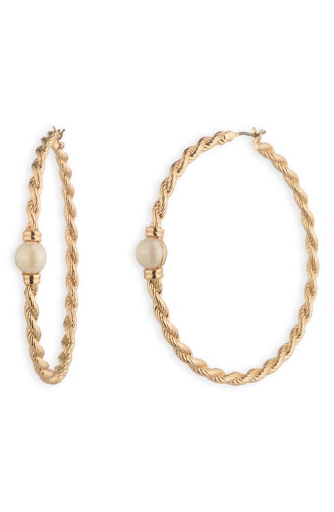 Rope Imitation Pearl Hoop Earrings
