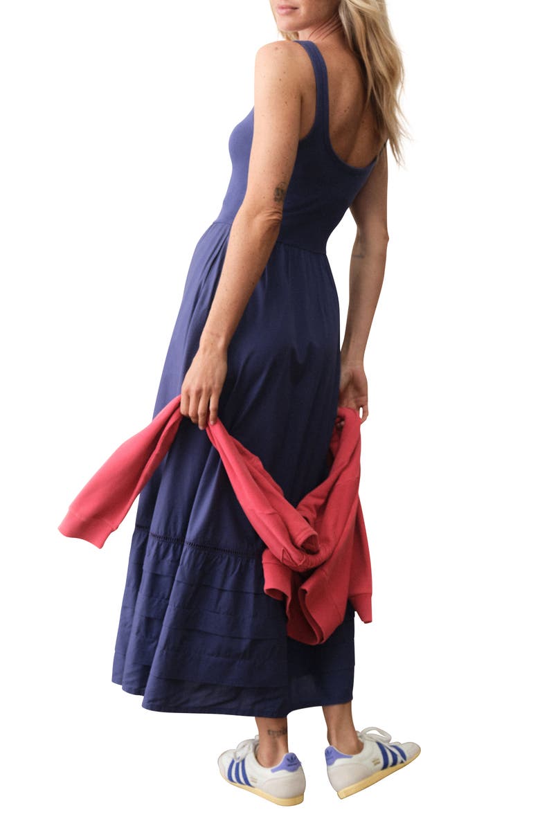 Marine Layer Lexi Rib & Poplin Sleeveless Midi Dress, Alternate, color, Navy