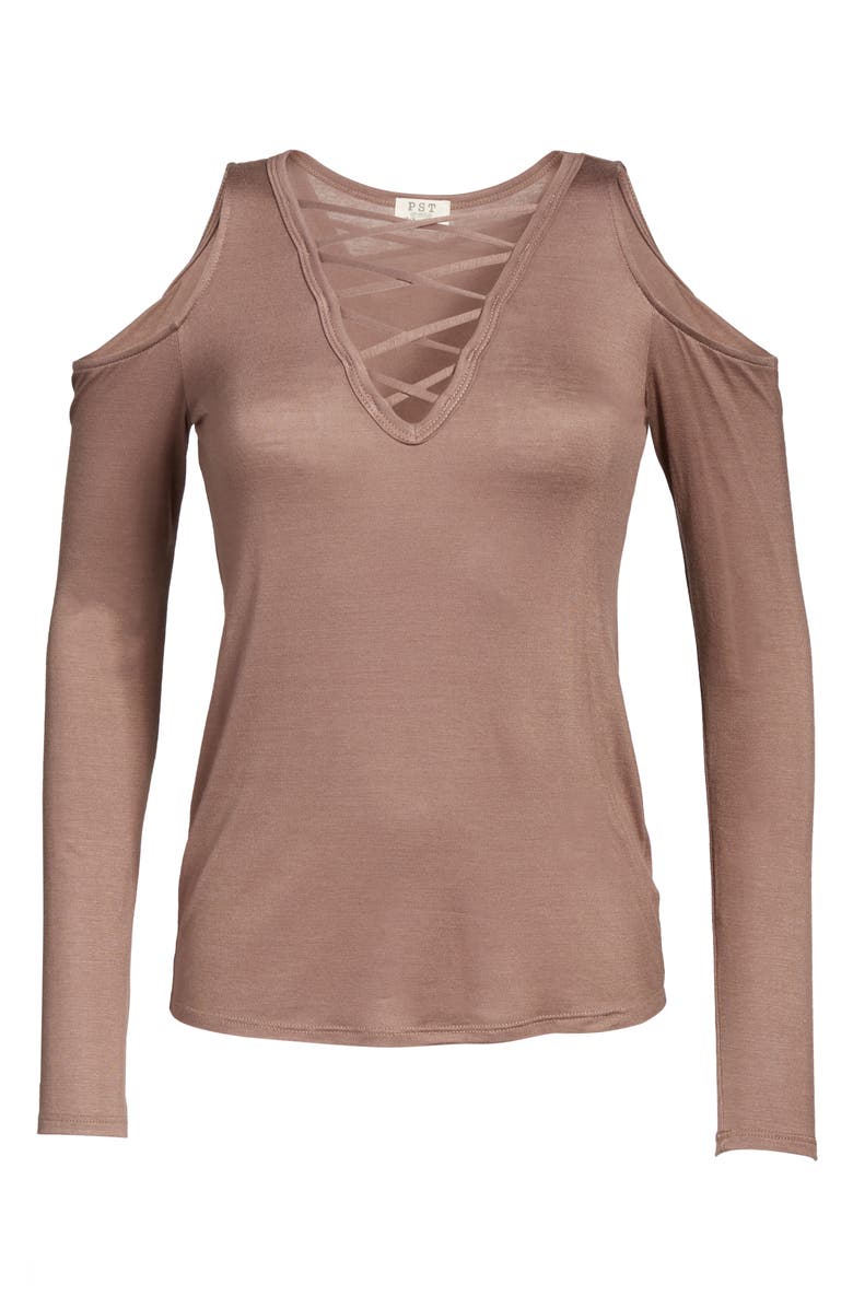 PST by Project Social T Lace-Up Cold Shoulder Tee, Alternate, color,