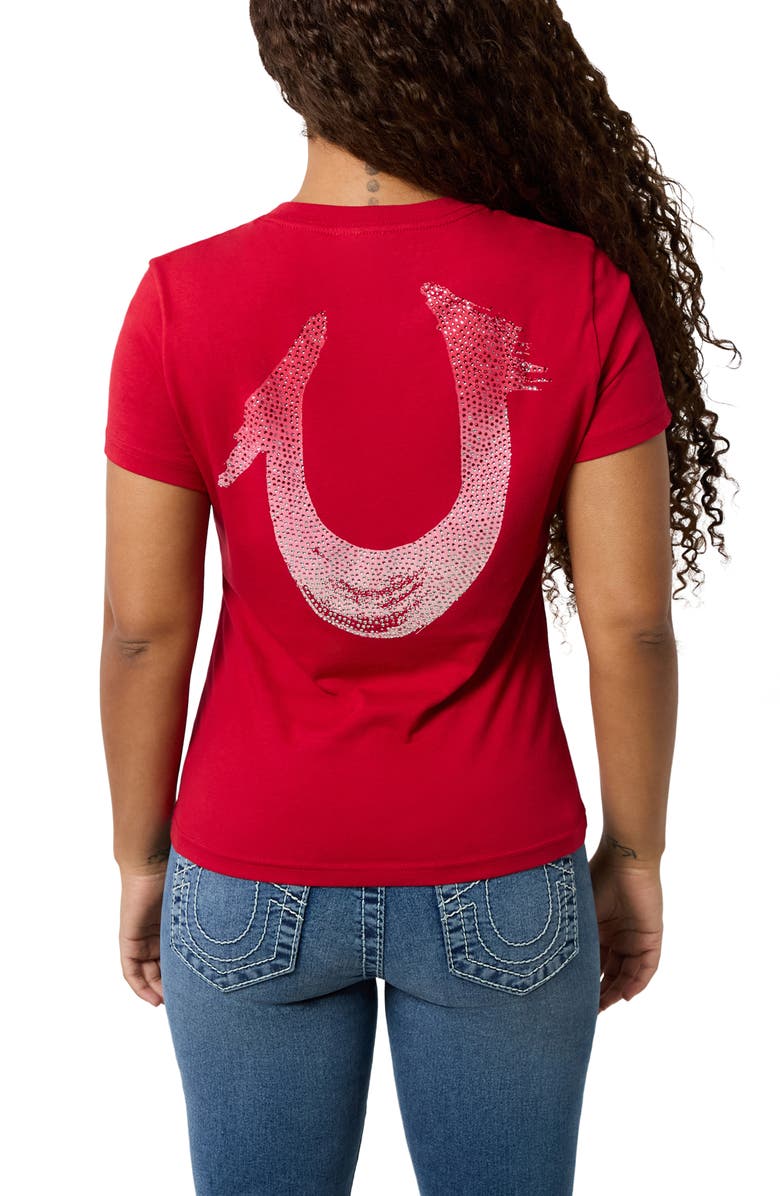 True Religion Horseshoe Embellished V-Neck Cotton Graphic T-Shirt, Alternate, color, 