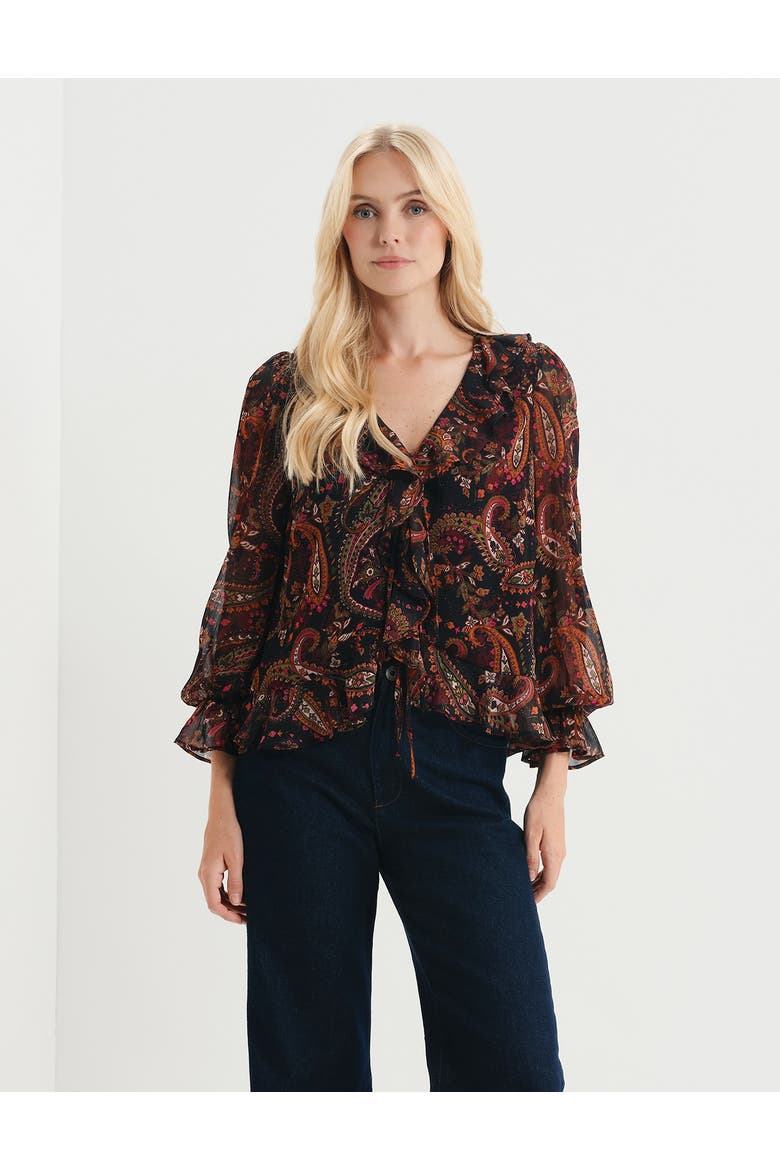 Janelle Printed Chiffon Blouse, Main, color, Black Paisley