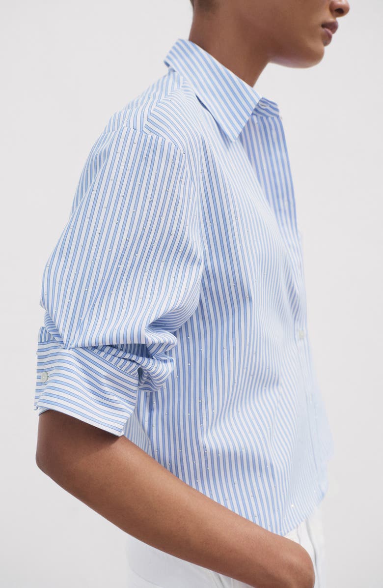 MANGO Embellished Stripe Button-Up Shirt, Alternate, color, Blue