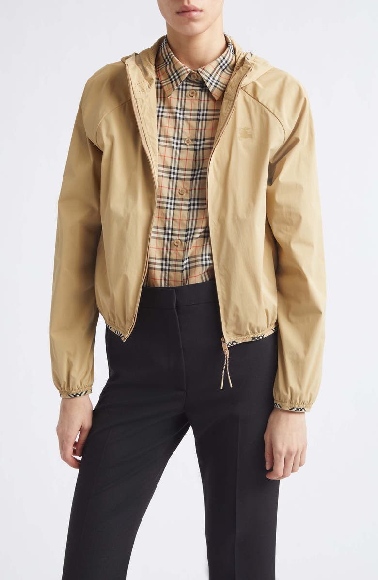 Burberry Ambrook Stretch Nylon Hooded Jacket, Main, color, Beige