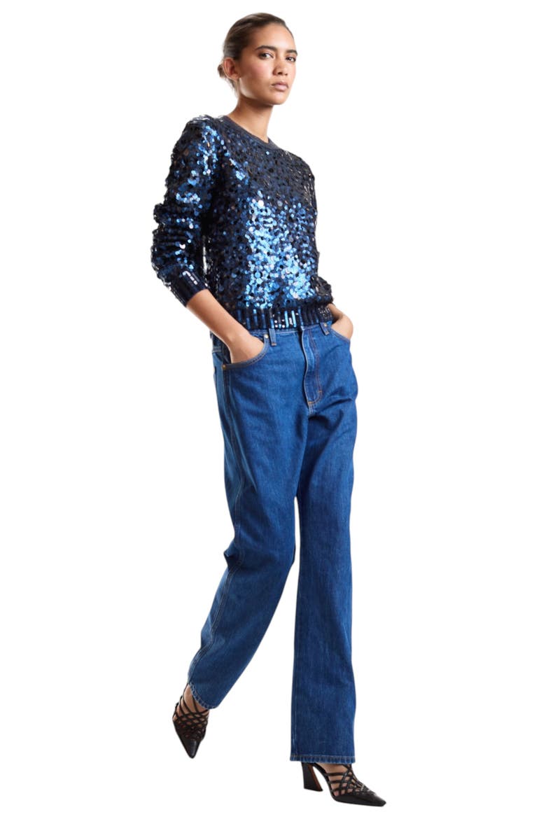 Sequin Crewneck Sweater, Alternate, color, Navy