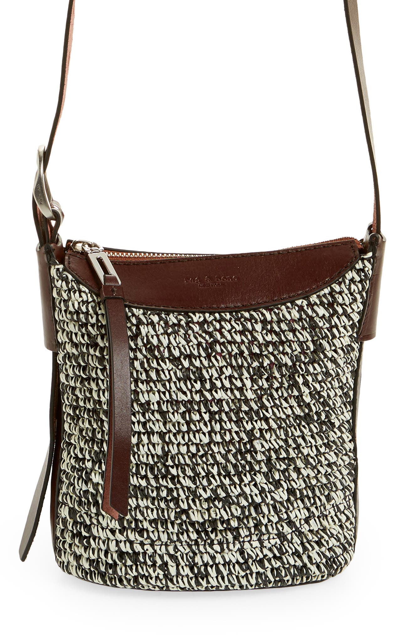 rag & bone Belize Mini Straw & Leather Bucket Bag, Main, color, 