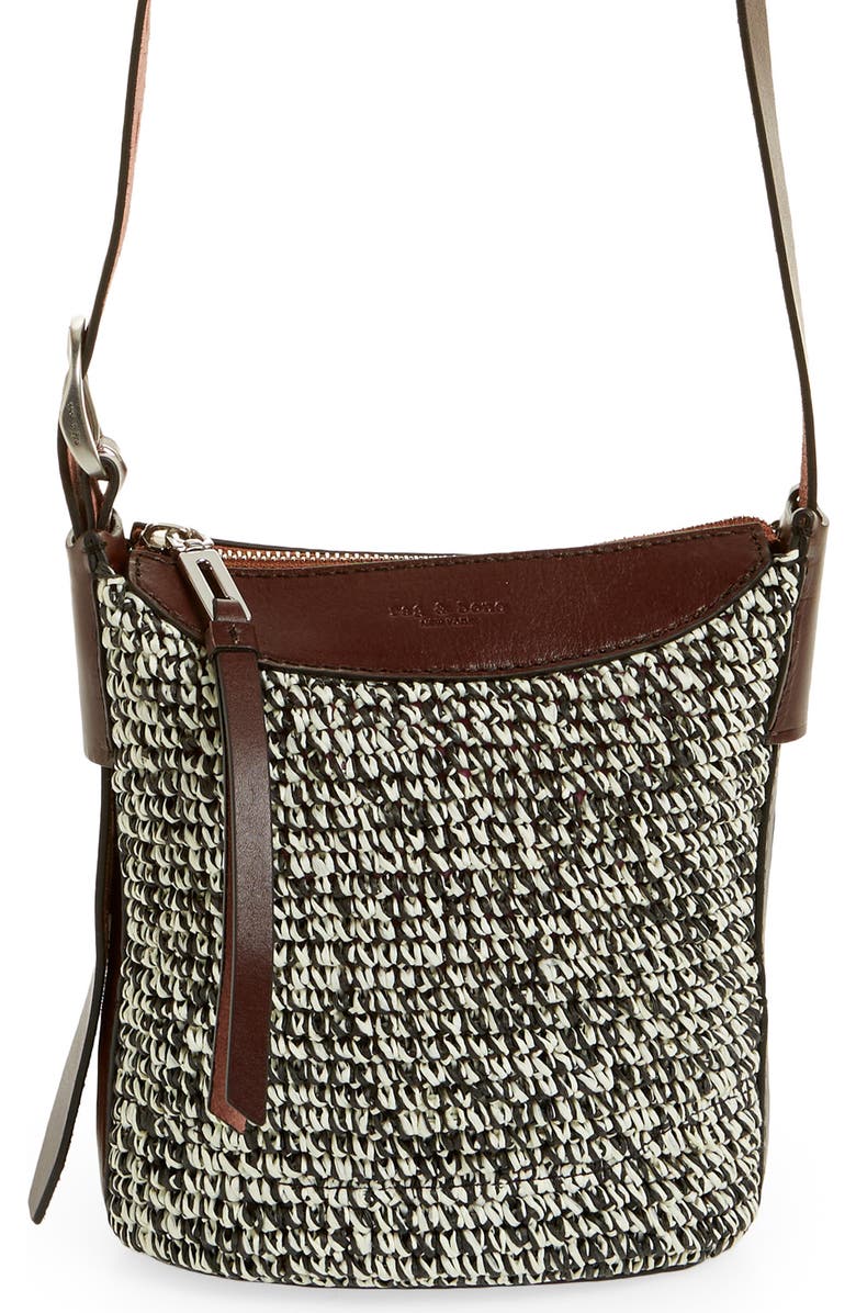 rag & bone Belize Mini Straw & Leather Bucket Bag, Main, color,