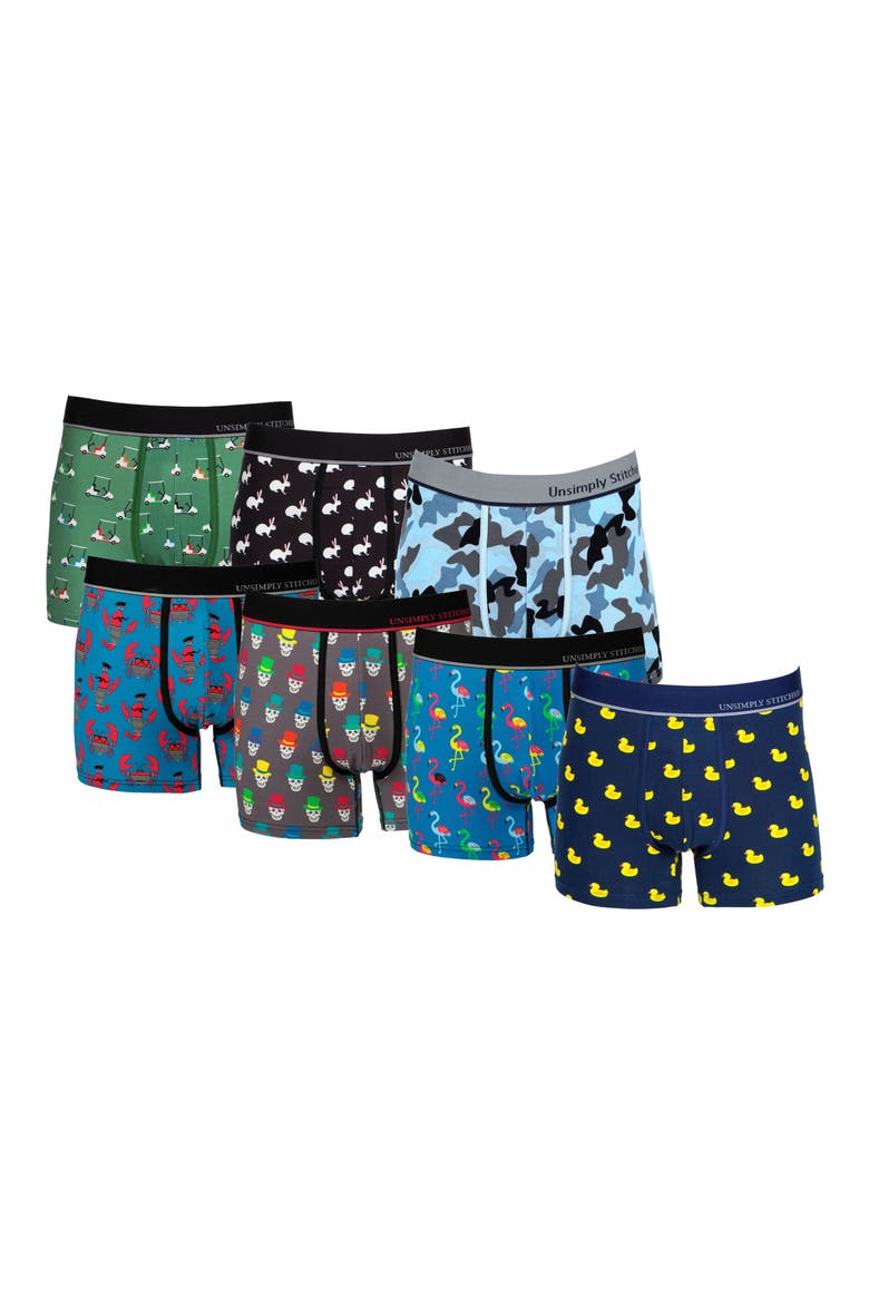7-Pack Assorted Stretch Cotton Trunks, Main, color, BLUE MULTI