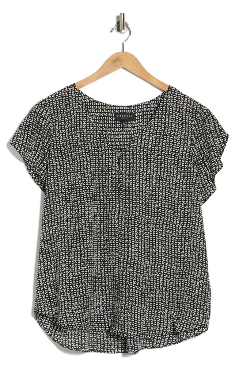 PREMISE STUDIO Floral Stripe Short Sleeve Top, Main, color, Black/Cream