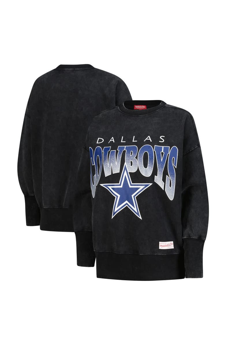 Mitchell & Ness Women's Mitchell & Ness  Black Dallas Cowboys Delineate Mineral Wash Crewneck Sweatshirt, Main, color, Black