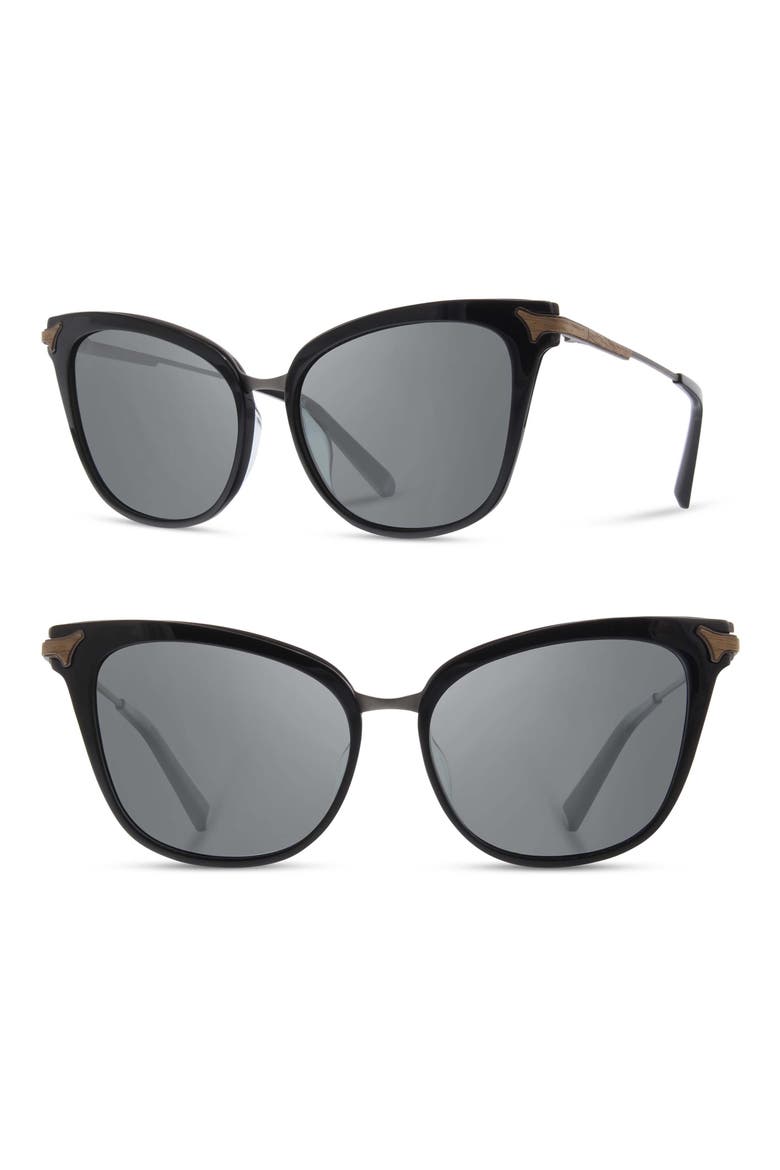 Arlene 56mm Polarized Cat Eye Sunglasses, Main, color, GLOSS BLACK/ ROSE GOLD/ GREY