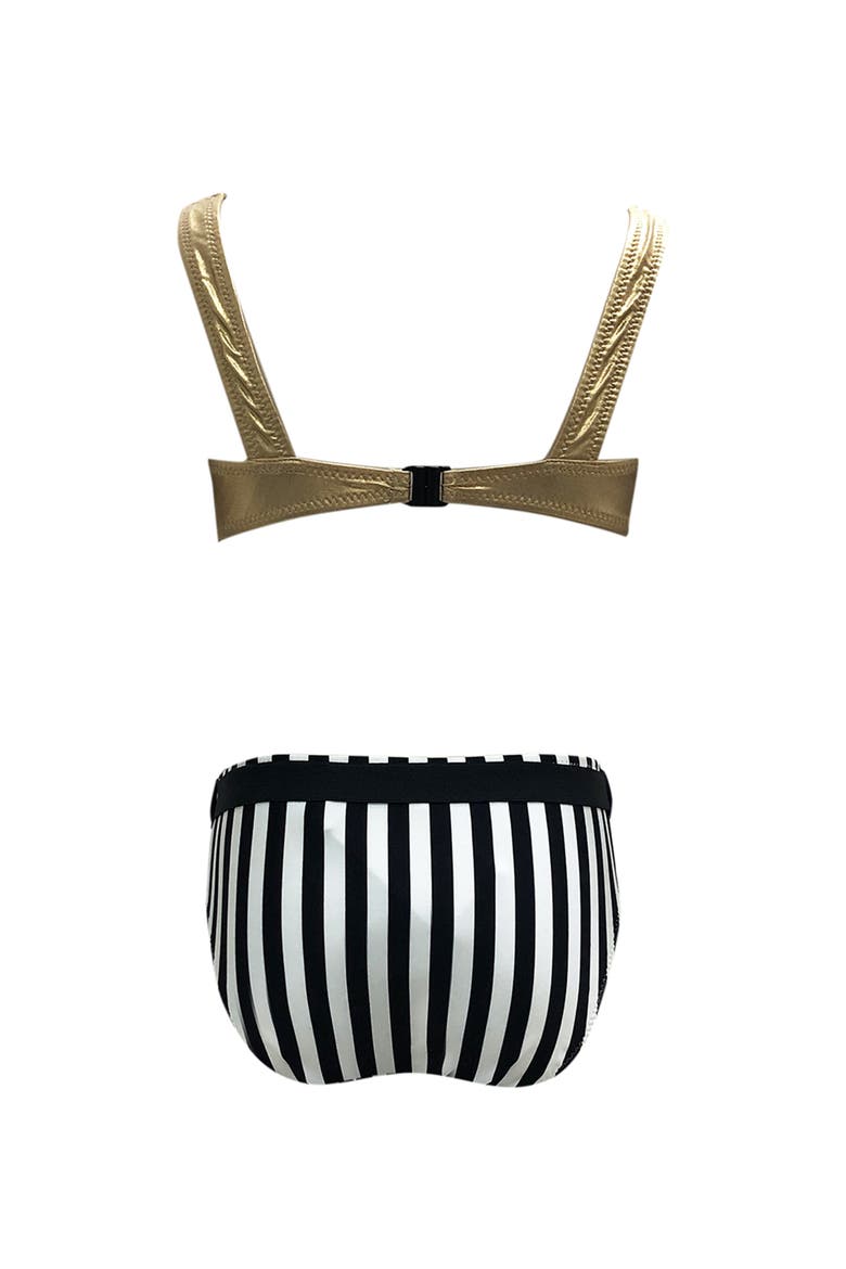 Ombré Fringe & Striped Illusion Belted One-Piece Swimsuit, Toddler, Little Kid & Big Kid, Alternate, color, Beige