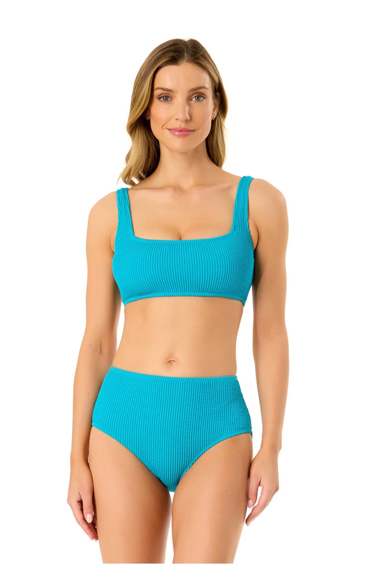 Women's Live In Color Textured Classic Square Neck Bralette Bikini Swim Top, Main, color, Freshwater Turquoise