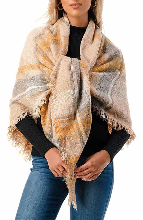 MARCUS ADLER Plaid Fringe Blanket Scarf