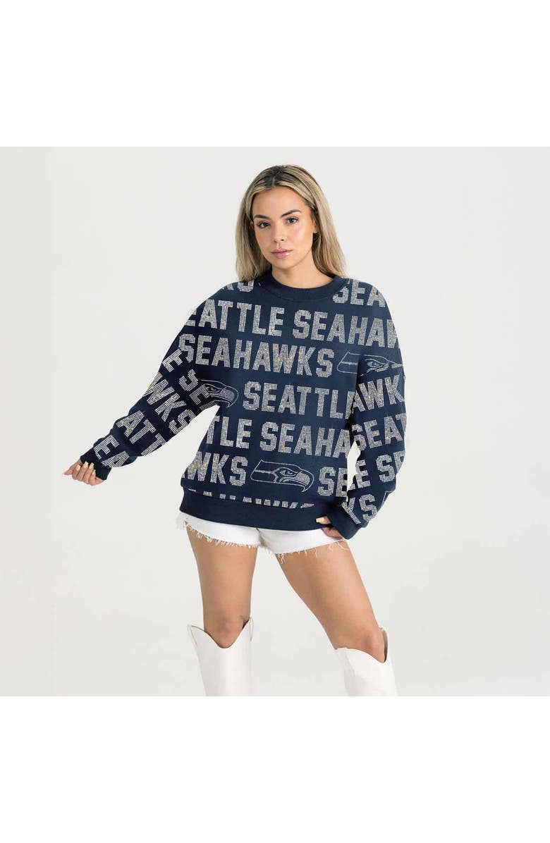 GAMEDAY COUTURE Women's Gameday Couture College Navy Seattle Seahawks Relaxed Drop Shoulder Hype Era Rhinestone Text Sweatshirt, Alternate, color, 
