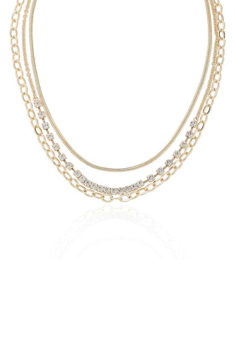Ettika Crystal Layered Chain Necklace, Main, color, Gold