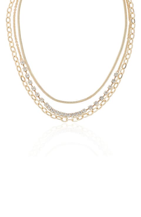 Crystal Layered Chain Necklace