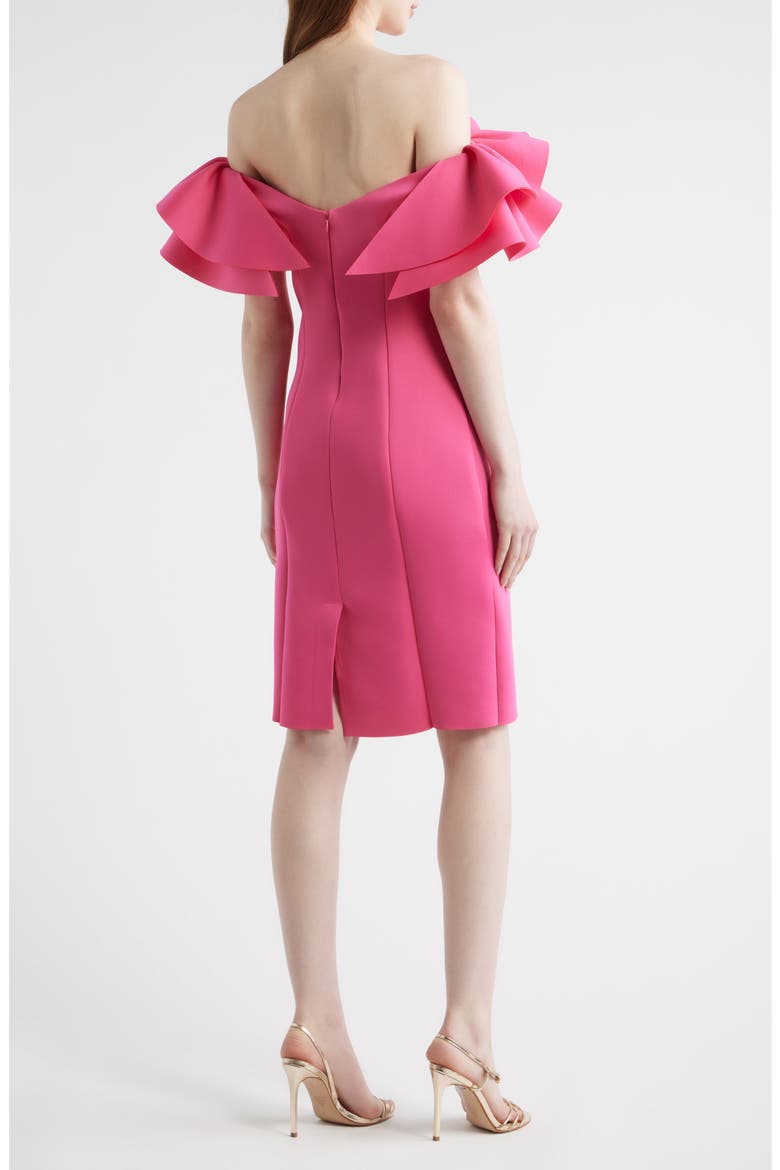 Ruffle Off the Shoulder Scuba Crepe Cocktail Dress, Alternate, color, VIBRANT PINK