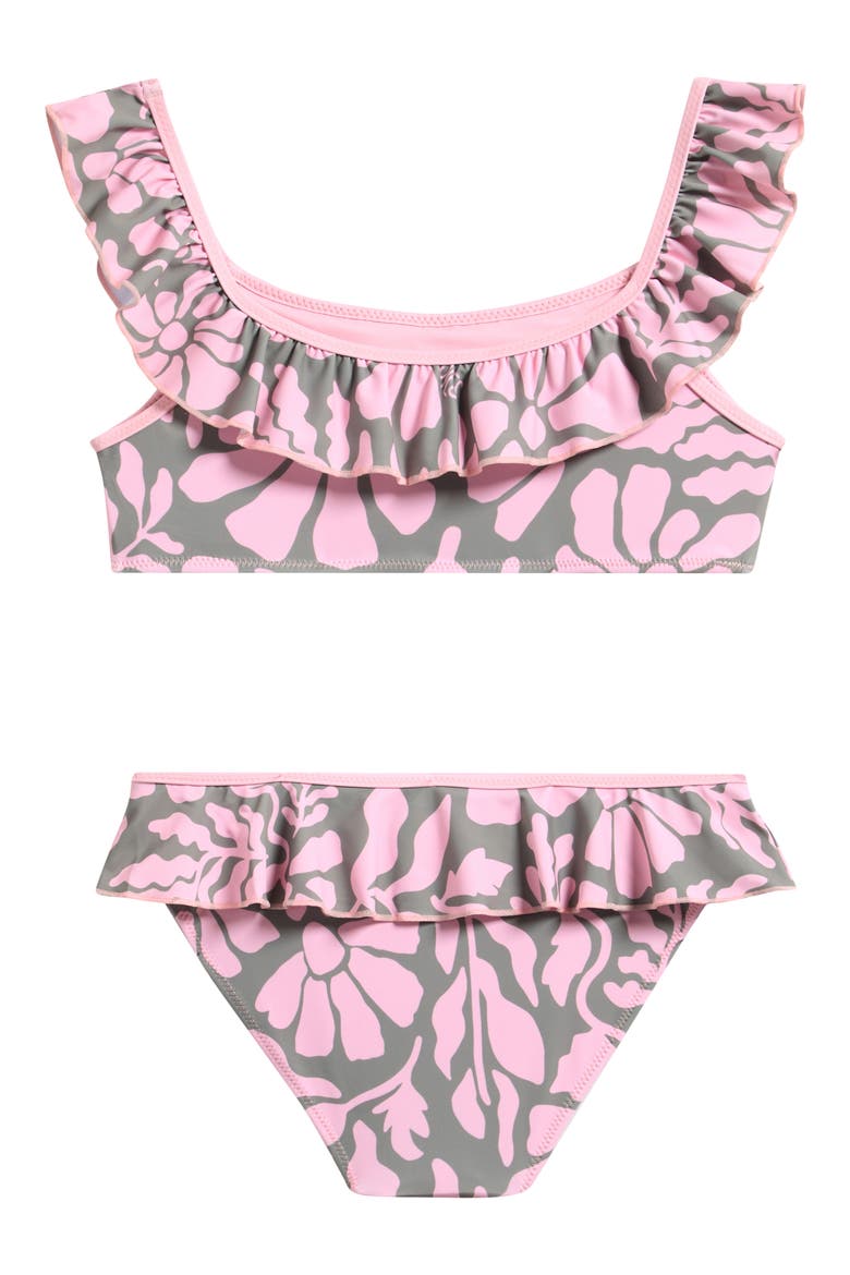 Kids' Melo Ruffle Two-Piece Swimsuit, Alternate, color, OLIVE/ PINK