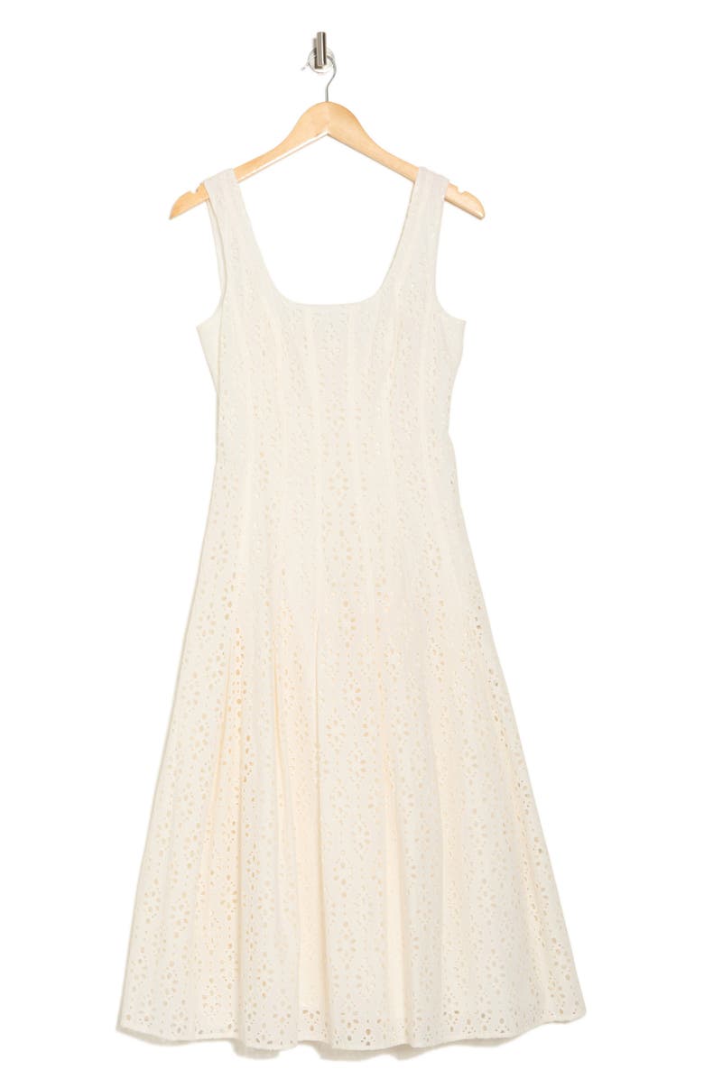 Veronica Beard Jolie Eyelet Midi Dress, Alternate, color, Off-White