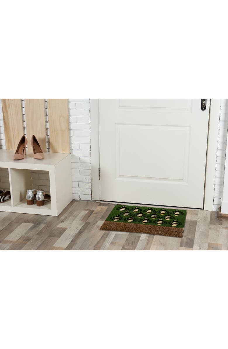 tag Busy Bees Boot Scrape Bumble Bee Coir Door Mat Green, Alternate, color, Green