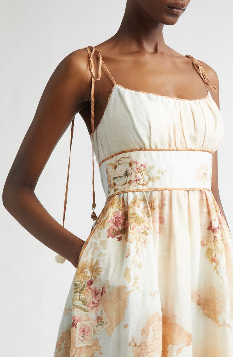 Zimmermann Mahon Linen Picnic Dress, Alternate, color, Island Map Blue