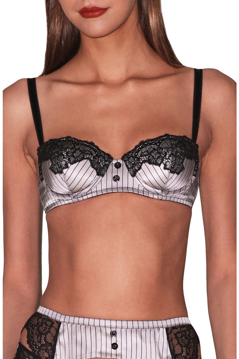 Executive Underwire Silk Trim Balconette Bra, Main, color, ASH PINSTRIPE