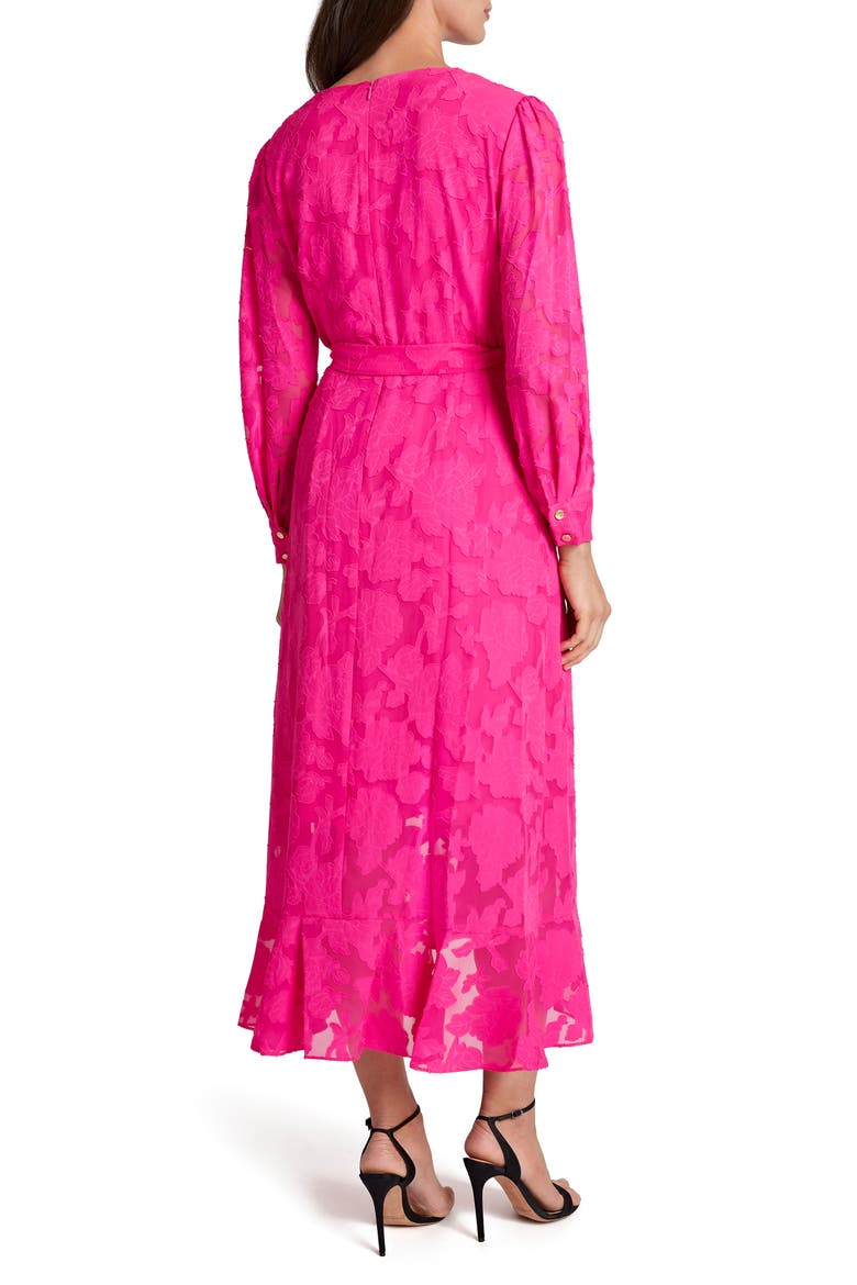 Chiffon Clip Long Sleeve Faux Wrap Maxi Dress, Alternate, color, SHOCKING PINK