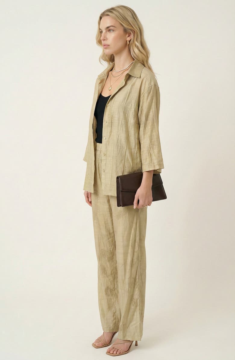 Modenaire Relaxed Button Front Shirt & Drawstring Pants Set, Alternate, color, Pale Green