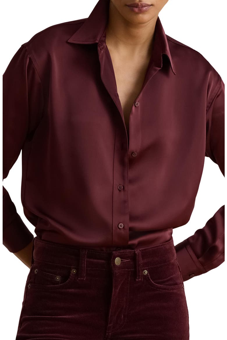 Long Sleeve Charmeuse Shirt, Main, color, RED