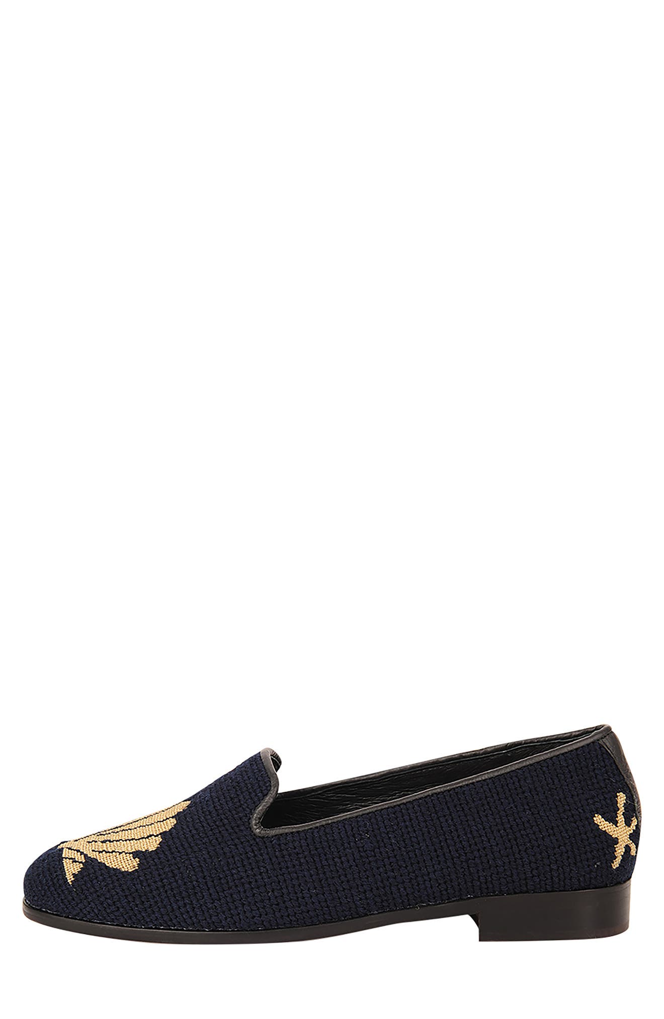 ByPaige BY PAIGE Needlepoint Metallic Gold Scallop Flat, Alternate, color, Gold/ Navy