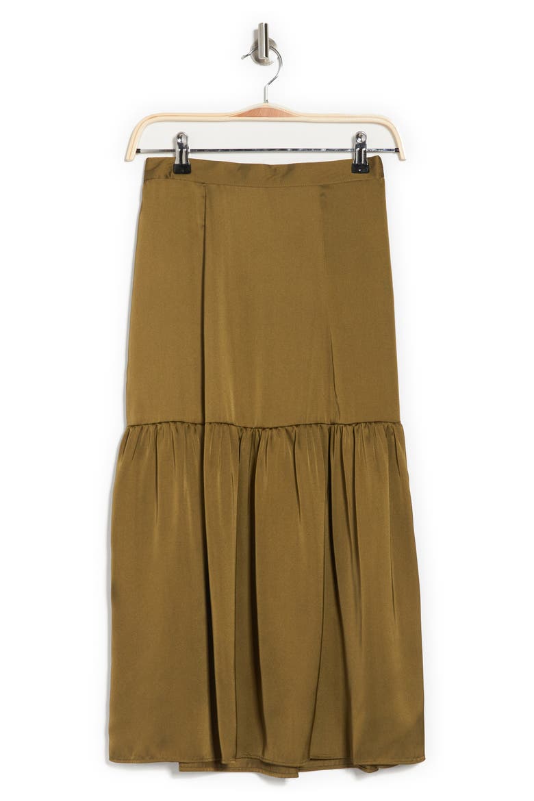 Tiered Satin Midi Skirt, Alternate, color, OLIVE