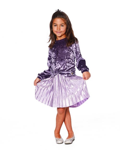 Deux Par Deux Long Sleeve Bi-material Velour And Jersey Dress In Purple