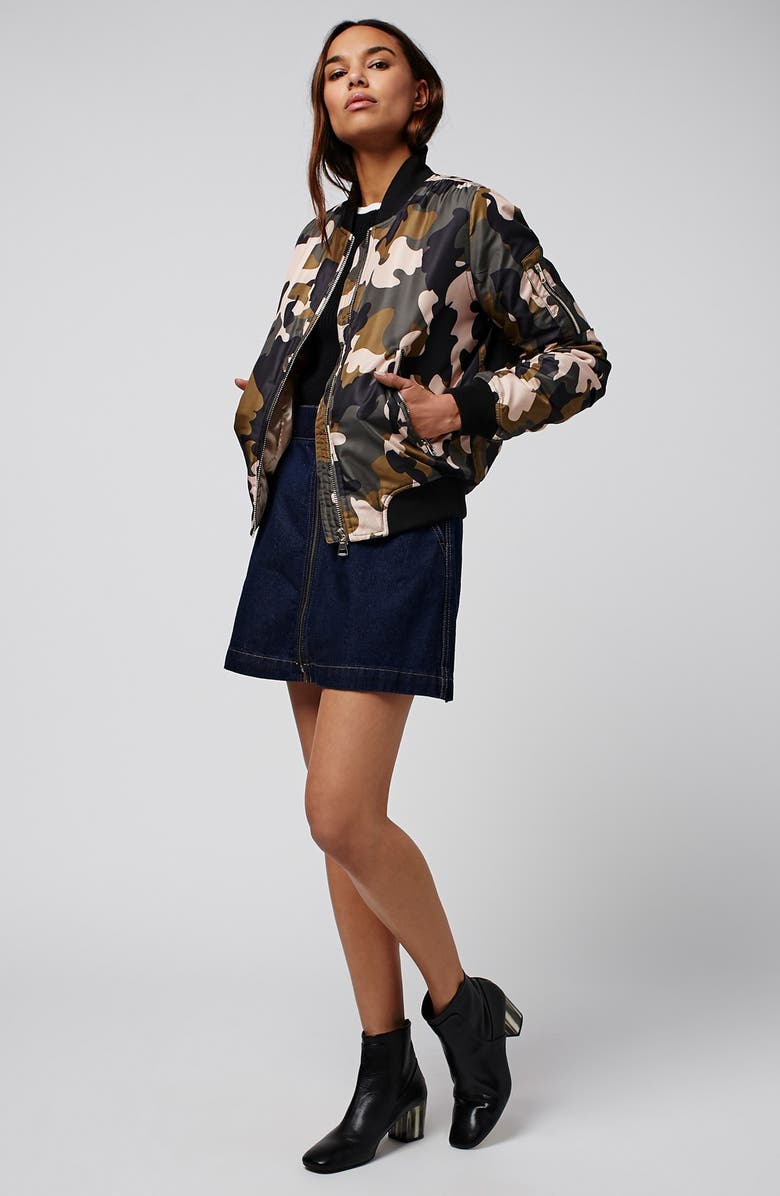 Topshop Camo MA1 Bomber Jacket, Alternate, color,