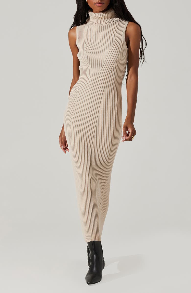 ASTR the Label Channary Rib Midi Sweater Dress, Main, color, Light Taupe