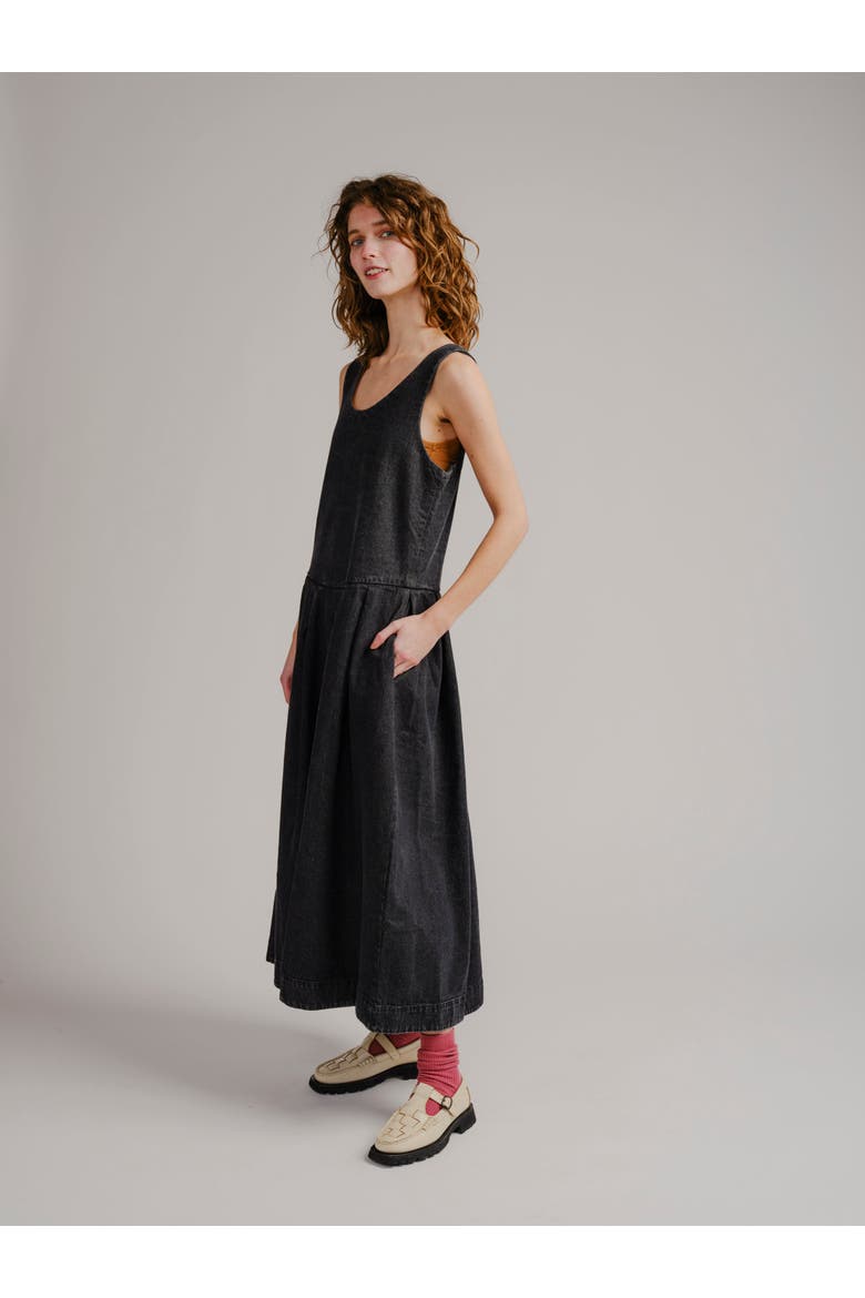 Edie Pleated Denim Maxi Dress, Alternate, color, Black Denim