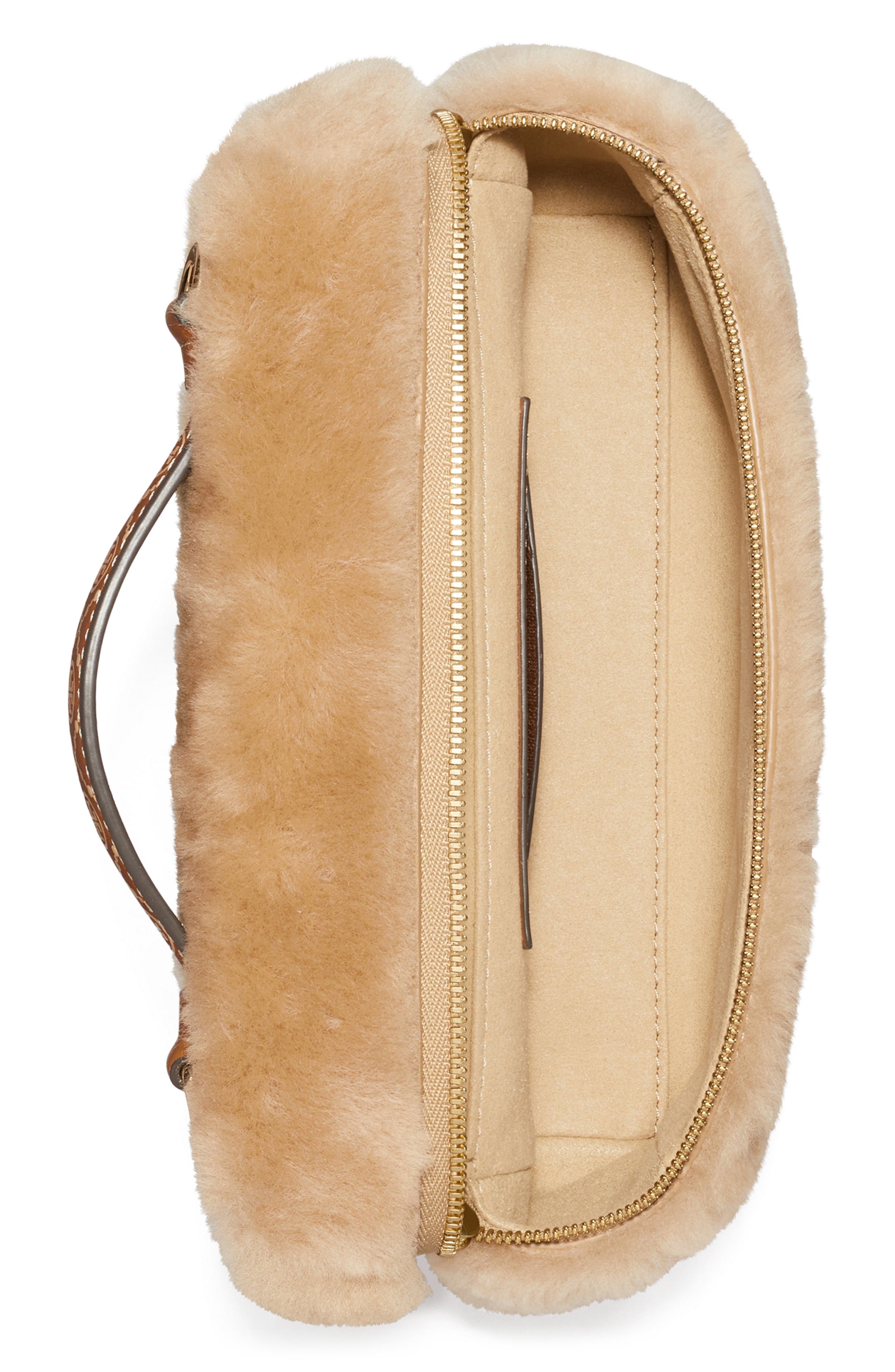 Romy Genuine Shearling Slim Top Handle Bag, Alternate, color, TEDDY