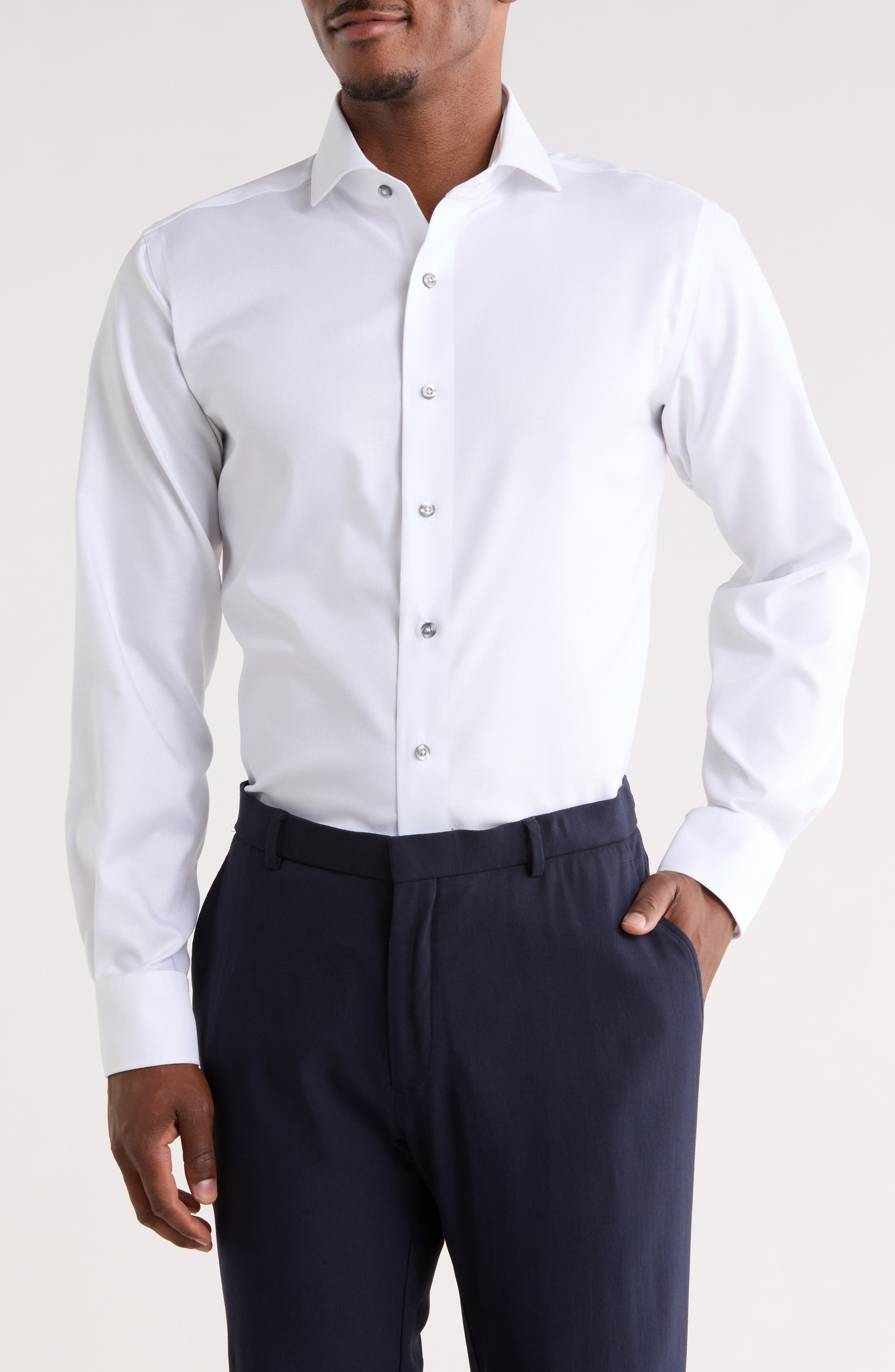 Lorenzo Uomo Trim Fit Textured Cotton Dress Shirt